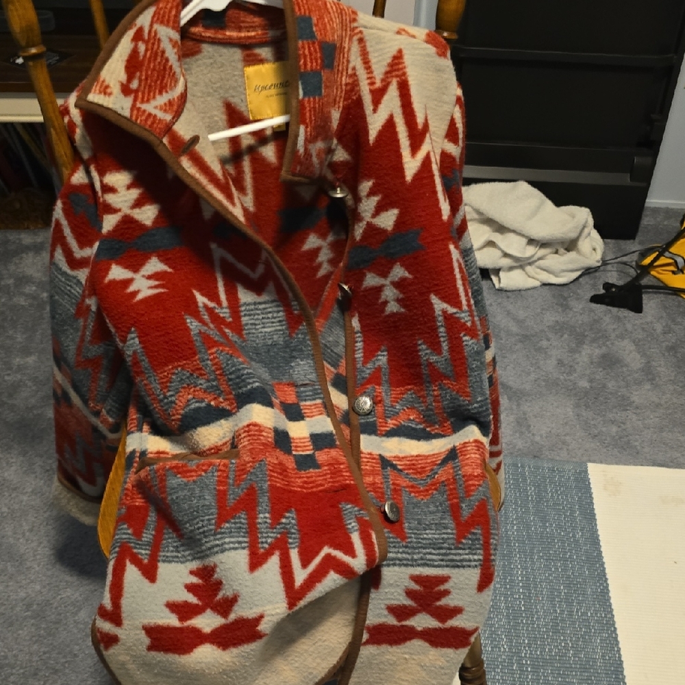 Women’s Red Patterned Aztec Coat Jacket - Unknown… - image 1
